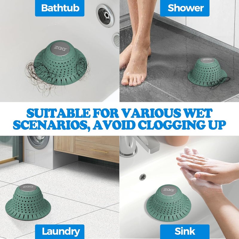 zaa Bathtub Drain Hair Catcher Green Silicone Collapsible Drain Protector for Pop-Up and Regular Drains of Shower Bathtub Tub Bathroom Sink - Image 2